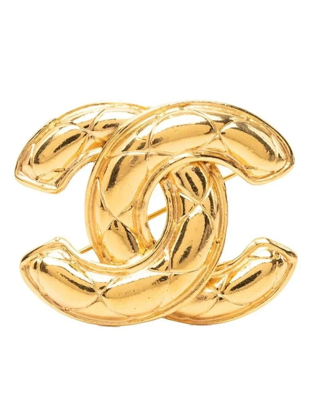 Chanel Vintage Quilted CC Logo Brooch Gold Plated